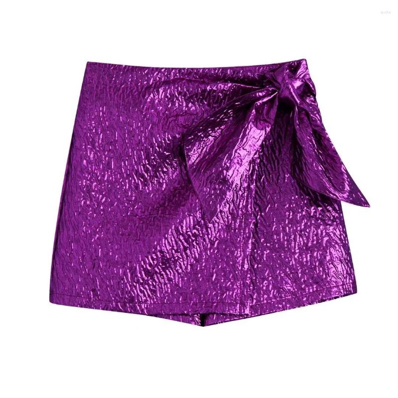 

Skirts Women High Street Bow Decoration Texture Purple Shorts Lady Zipper Chic Pantalone Cortos, Burgundy