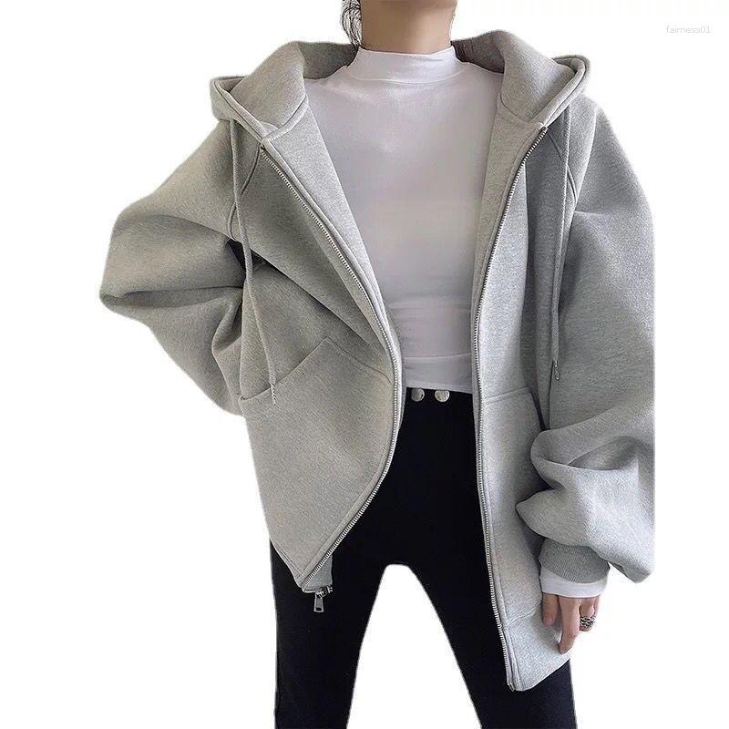 

Women' Hoodies Women Casual Oversized Sweatshirt Female Streetwear Draw String Solid Color Jackets Hooded Pocket Loose Zipper Harajuku, Gray
