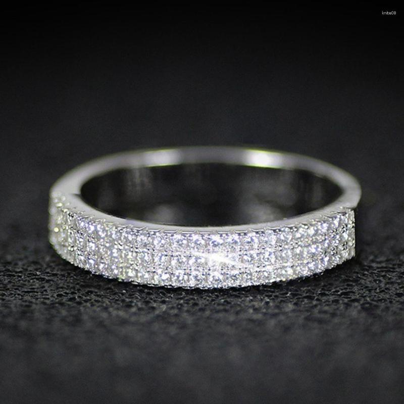 

Cluster Rings WPB Premium Women Shiny Three Row Diamond Ring Female Luxury Jewelry Lady Brilliant Zircon Design Girls Gift Party