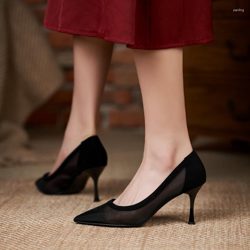 

Dress Shoes 2023 Mesh High-Heeled Fashion Thin Heels Ladies Casual Pumps Pointed Toe Party Single Women Career Work, Wave point 7cm