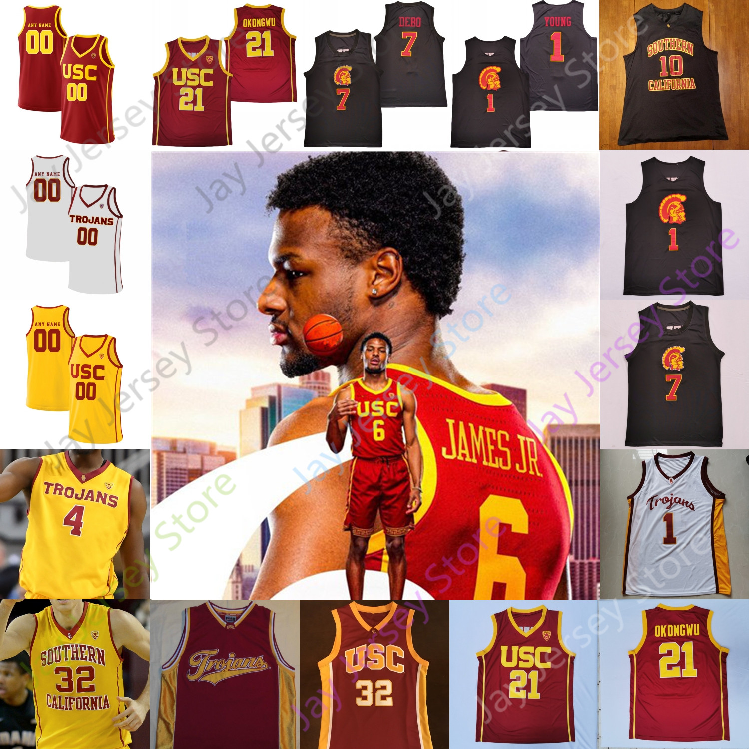 

USC Trojans Basketball Jersey NCAA College Isaiah Mobley Nick Young Chevez Goodwin Boogie Ellis Peterson Max Agbonkpolo Ethan Anderson Okongwu 6 Bronny James Jr., Red ii