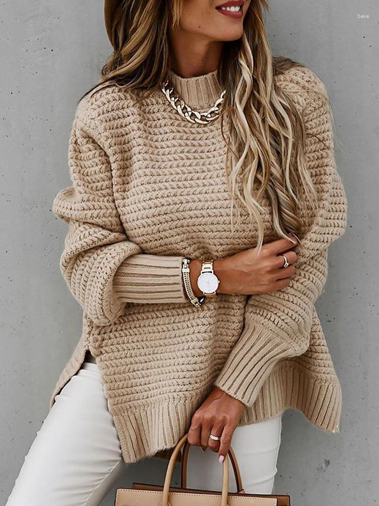 

Women's Sweaters 2023 Autumn Winter Women Knitted Sweater Mock Neck Casual Loose Basic Pullovers Warm Elegant Solid Batwing Sleeve Side, Grey sweater