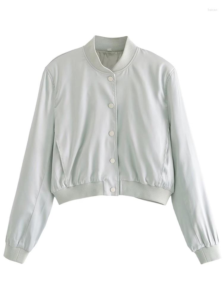

Women's Jackets MESTTRAF Women Fashion Y2K Solid Color Ribbed Hem Bomber Jacket Coats Vintage Long Sleeve Snap Button Female Outerwear, Picture shown