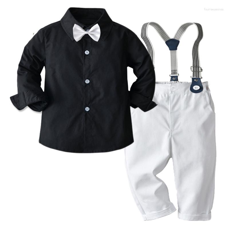 

Clothing Sets Autumn Formal Toddler Kids Gentleman Clothes For Boys Outfit Black Shirt White Pants 4 PCS Suit Children Anniversary