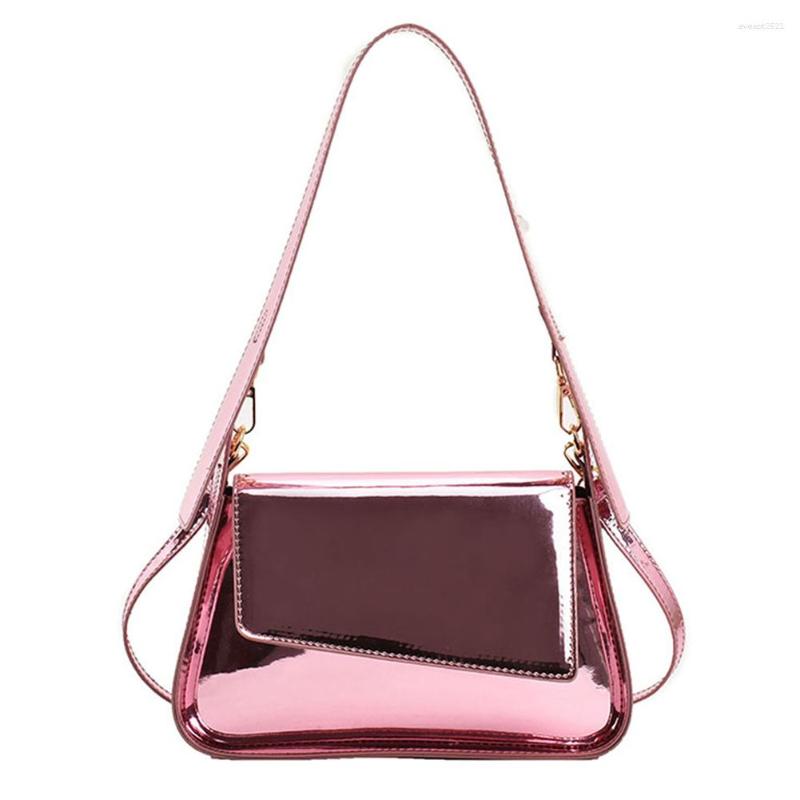 

Evening Bags Bright PU Leather Ladies Tote Fashion Casual Women Hand Bag Portable Exquisite Solid Color Female Satchel, Silver