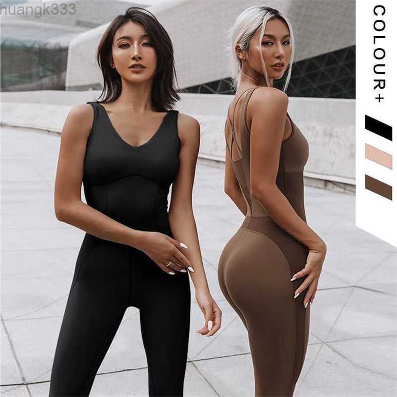 

Lulu spring and summer all-in-one sports bodysuit breathable sleeveless elastic back air yoga suit fitness suit for women, Brown