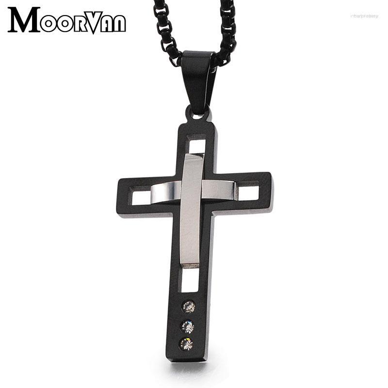 

Pendant Necklaces Anniversary Father Jewelry Two Tone Gold Color Cross Mens' & Necklace Punk Stainless Steel Crystal Stone Crucifix