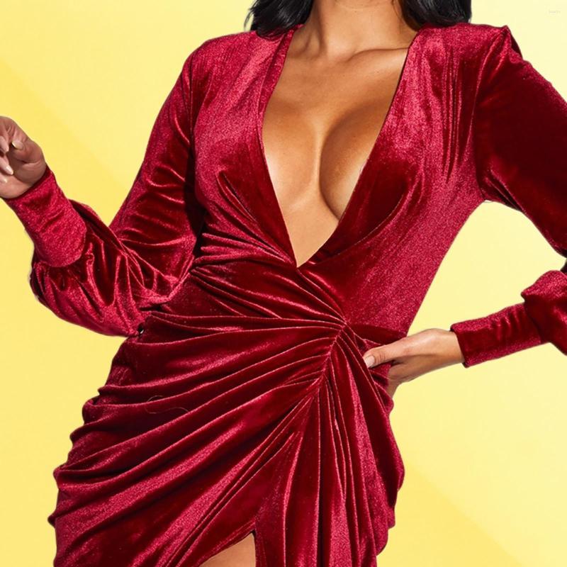 

Casual Dresses Autumn Winter Elegant Sexy Velvet Sheath Dress Women Long Sleeve V Neck Solid Bodycon Mini Lady Evening Party, Black