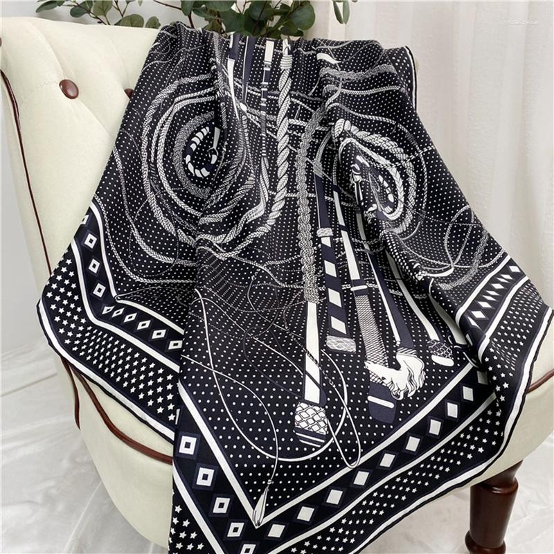 

Scarves Silk Scarf Wraps Shawl Classic Black Print Women Fashion Hijab Head 88 88cm