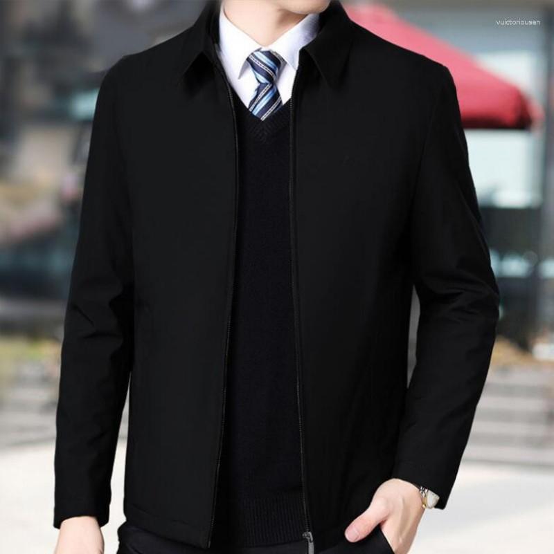 

Men's Jackets Brand Business Men's Jacket Casual Coats Turn Down Collar Zipper Simple Middle-Aged Elderly Men Dad Clothes Office, Black