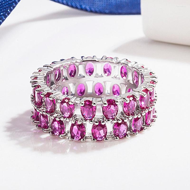 

Cluster Rings Double Row 2 Layered Red Green Diamonds Gemstones Austrian Crystal For Women White Gold Filled Fine Jewelry Trendy Bands