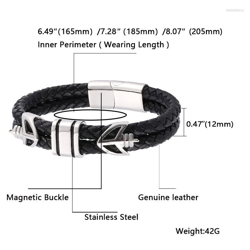 

Bangle Creative Double Layer Black Braided Leather Bracelet Men Jewelry Punk Stainless Steel Magnetic Clasp Mens