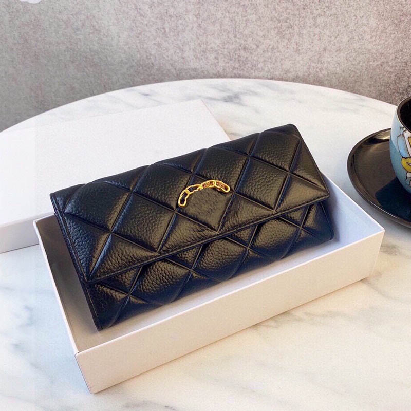 

Vintage Women Classic Flap Wallet Clutch Multi Pocket Card Holder Luxury Handbag Leather Quilted Designer Purse Sacoche Key Pouch Evening Shopping Birkin 19CM, Black big badge