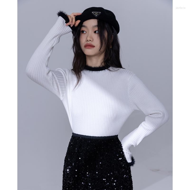 

Women's Sweaters Women's Clothes White Sweater Splicing Color Contrast Fashion Vintage Lazy Winter Female Knitting Long Sleeves Pullover, Black