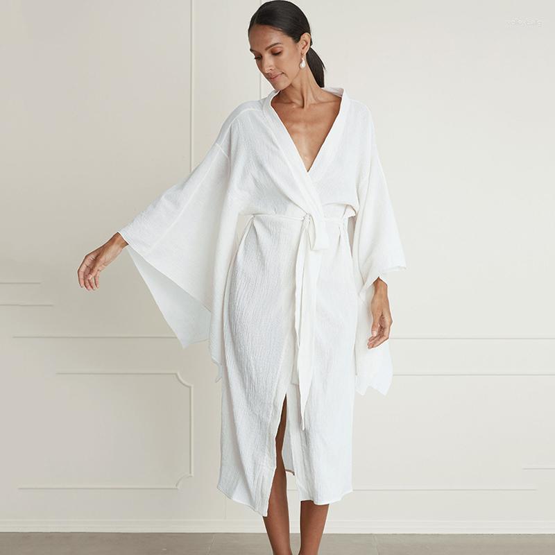 

Women' Swimwear Beach Dress Women Clothing Summer 2023 Robe Cardigan Loose Bedgown Home Leisure El Bathrobe White Lady Solid Polyester