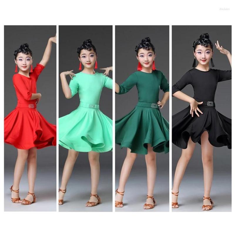 

Stage Wear 2023 Children 's Velvet Latin Dance Dresses Ballroom Tango Salsa Costume Rumba Cha Skirt For Kids Girls Dancewear Women