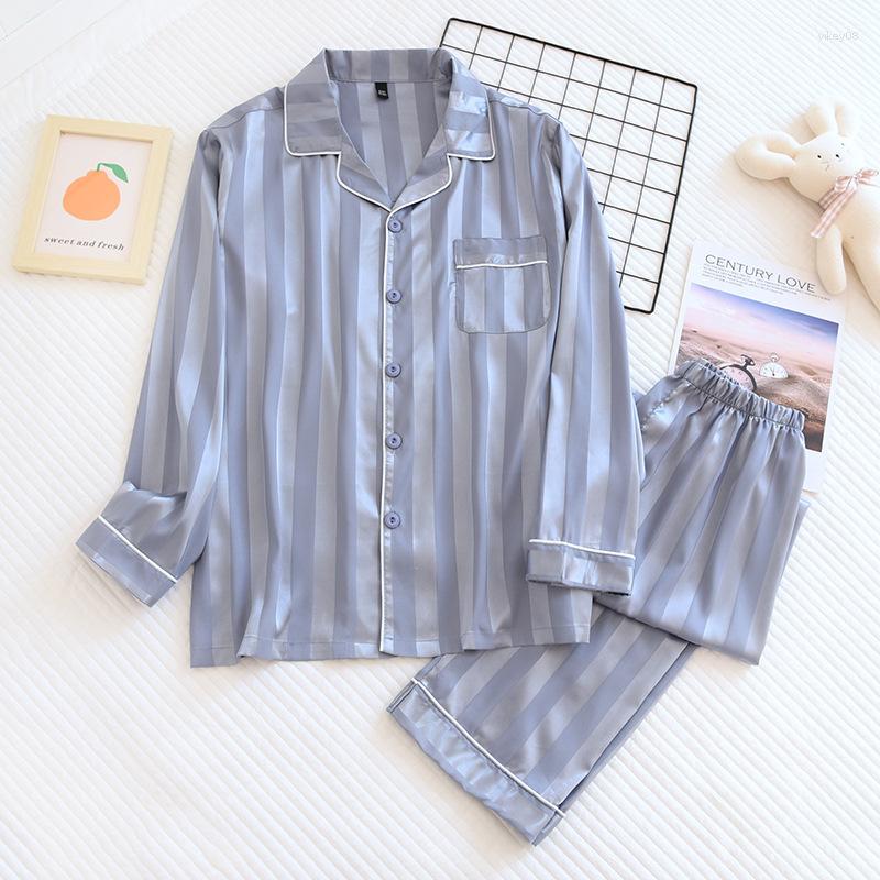 

Men's Sleepwear Men's Pajamas Silk Satin Pyjamas For Spring Summer Homewear 2 Pieces Set Man, Gray