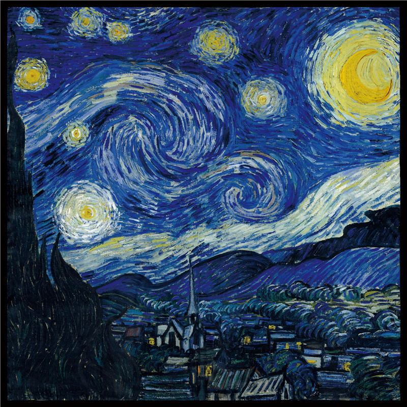 Silk Scarf Women Van Gogh's Starry Sky Figure Painting Printing Square Scarves Head Echarpes Silk Foulards Femme Wraps Beach Shawls Bandana-image-878966979