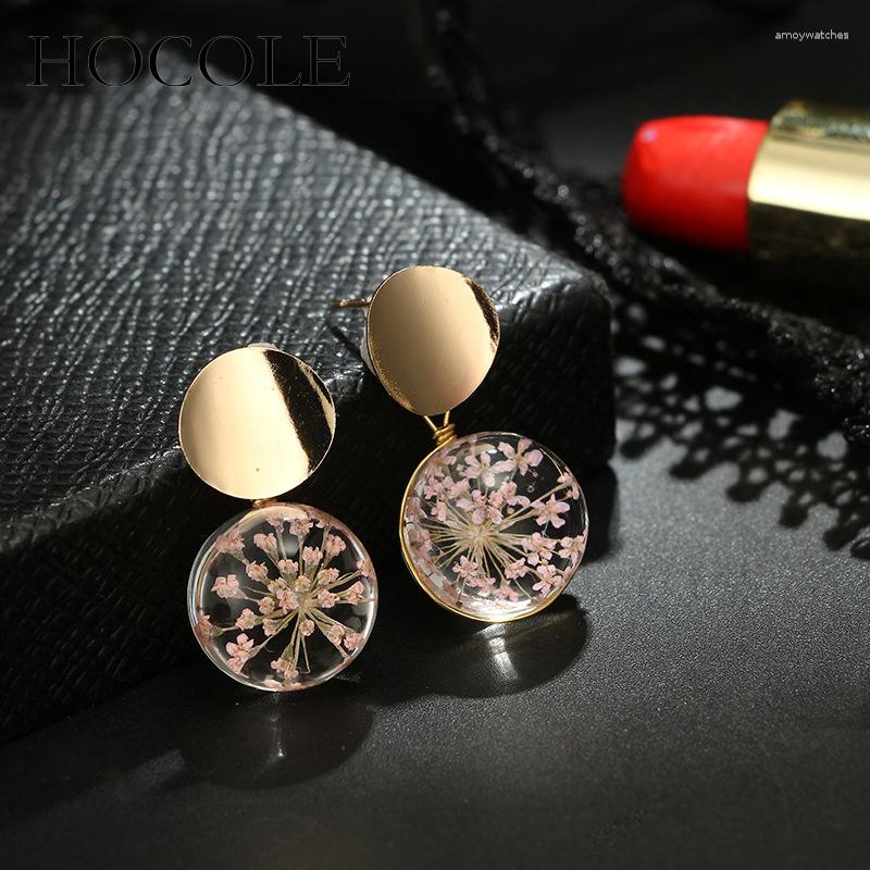 

Dangle Earrings HOCOLE Dry Flower Glass Ball Drop Women Fashion Alloy Sheet Charm Gypsophila Statement Pendientes Wedding Party Jewelry