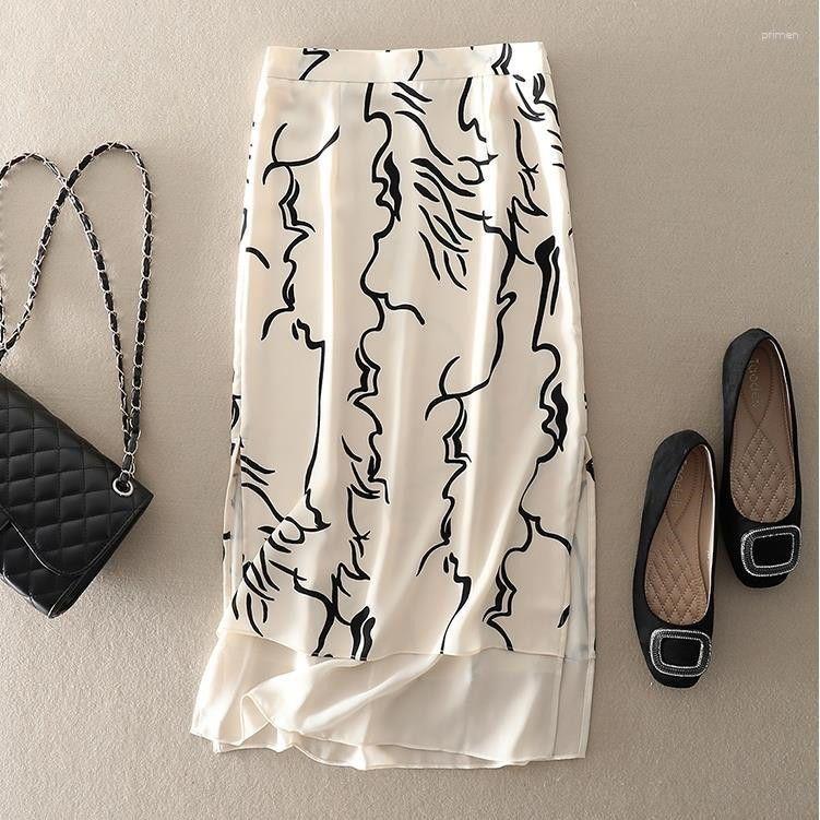 

Skirts Vintage Women 2023 Summer Korean Style Elegant Print Chiffon Fashion Female High Waisted Loose A Line Tops B4, Black