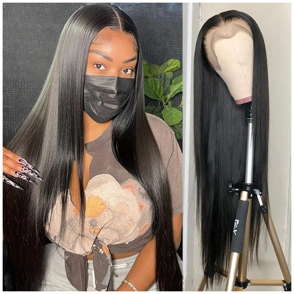 

13x4 Straight Lace Front Wigs Human Hair Brazilian 26 Inch Hd Lace Frontal Wig Bone Straight for Women 5x5 Lace Closure Wig, Natural color