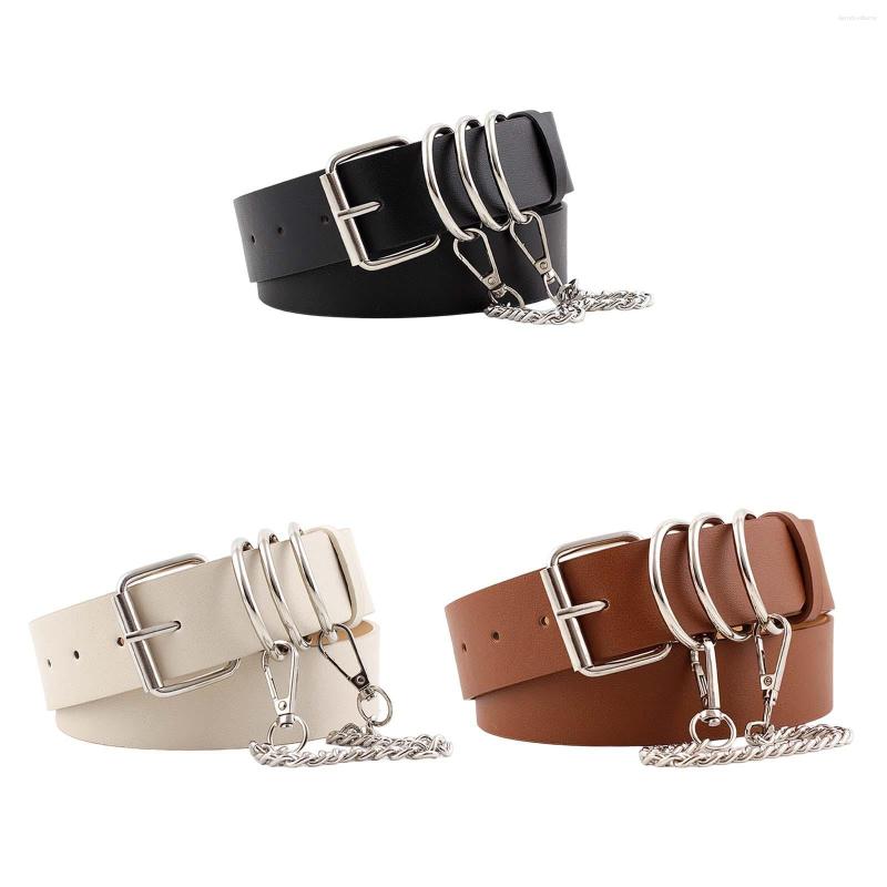 

Belts PU Leather Belt With Chain Costume Accessories Punk Women Waist Waistband For Rock Skirt Gothic Clothing Party Casual, Brown
