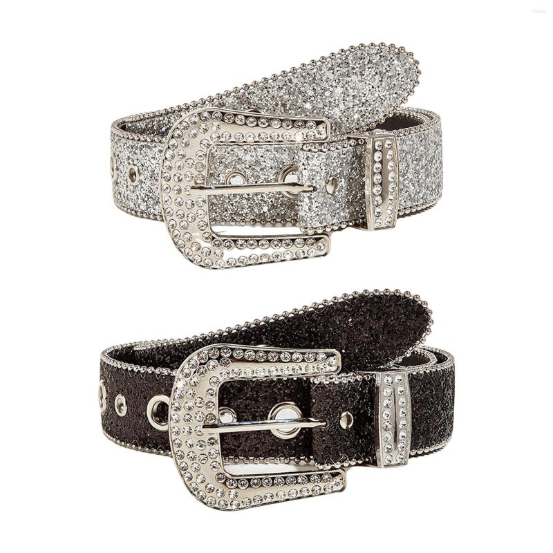 

Belts Women Belt Casual Sparkling Pin Buckle PU Leather Adjustable Rock Cowgirl For Evening Dresses Accessories Prom Men, Black