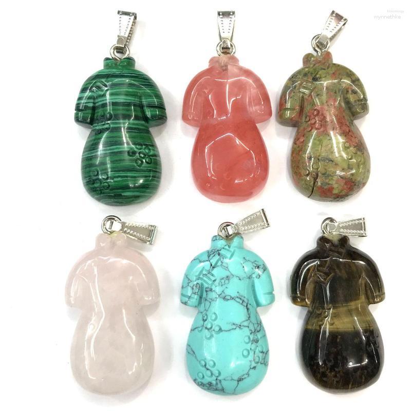 

Pendant Necklaces Natural Stone Gemstone Cheongsam Shaped Agate Tiger Eye Handwork Craft DIY Necklace Accessories For Women 22x40mm