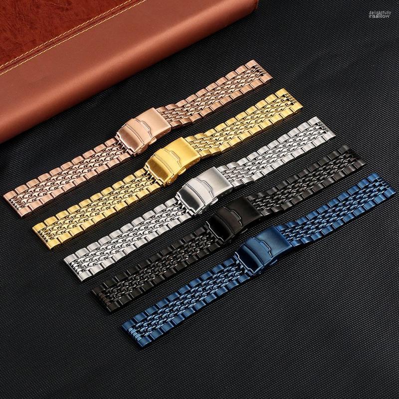

Watch Bands 20MM Stainless Steel Strap Black/Blue/Golden/Rose Gold Watchband Bracelet Folding Clasp With Safety Buckle Replaced Band