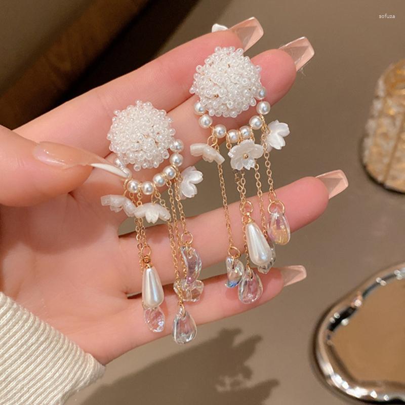 

Stud Earrings MWSONYA 2023 Trend Crystal Pearl Shell Flowers Drop For Women Pendant Korea Style Fashion Jewelry Gift