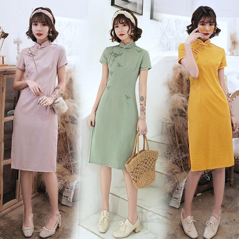 

Ethnic Clothing Elegant Slim Evening Party Dress Women Qipao Chinese Traditionvintage Mandarin Collar High Fork Young Lady Casual Cheongsam