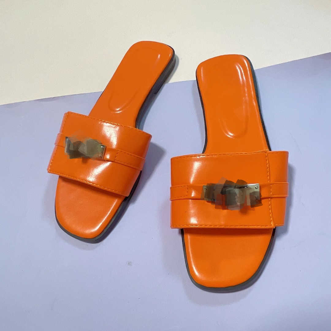 

2023 Women casual loafers flats sandal slipper paris designer shoes Brown orange Lock Kelly metal buckle Mules luxury sandles chypre H sandali party pool slides 37-41, Xyhem11