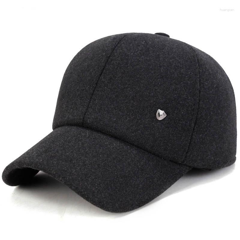 

Ball Caps Men's Cap Winter Warm Nylon Baseball Hat Solid Color With Earmuffs Warmer For Men Dad, Black