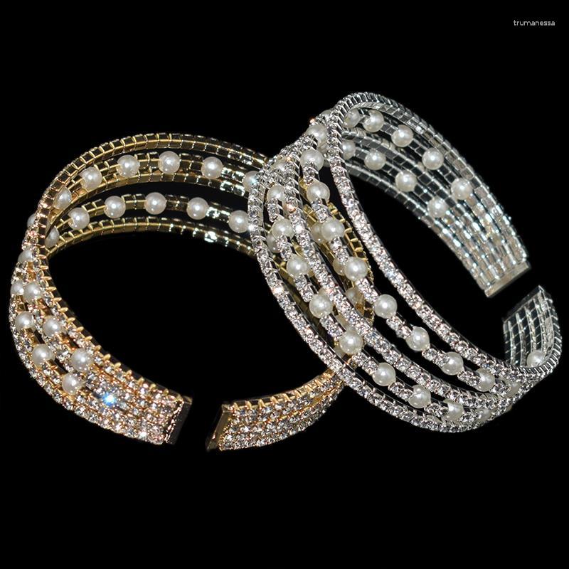 

Bangle Fashion Crystal Pearl Opening Bracelets Bangles For Women Gold Silver Plated Stretching Pulseras Mujer Jewelry Gift Raym22