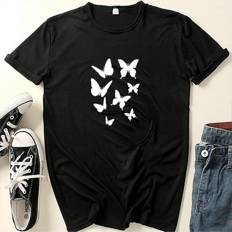 

Women' T Shirts Seeyoushy Butterfly Print 2023 Summer Fashion Women' T-shirt Fun Printed Top Y2K Aesthetic Clothing Polera Mujer, Black