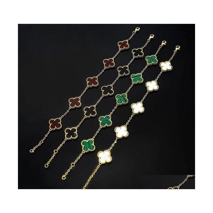 

Other Bracelets 14K Gold Plated Bracelet Four Leaf Clover Black White Red Green Mother Of Pearl Five Flowers Designer Dhi6S