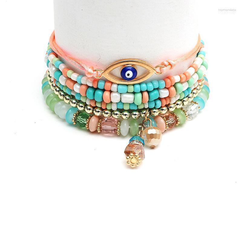 

Bangle Summer Fashion Jewelry Accessories Eye Multi Layer 6 Colors Handmade Beads Elegant Women's Hand Bracelets For Women Raym22