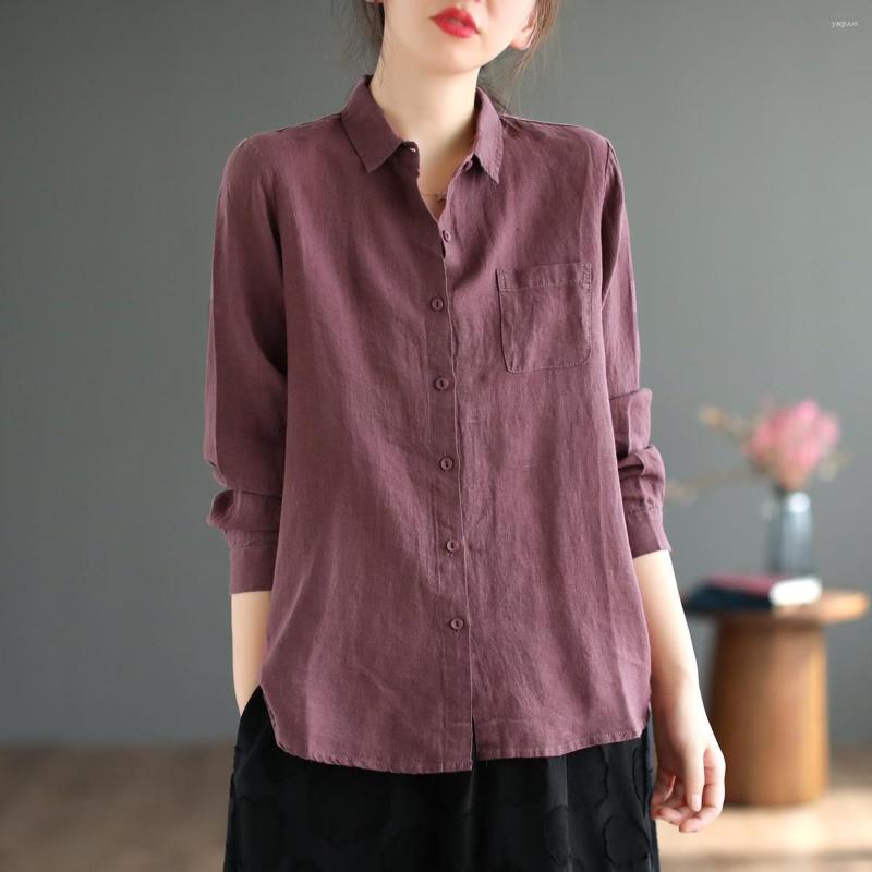 

Women's Blouses Spring One Pocket Woman Solid Color Shirts Female Shirt Tops Long Sleeve Casual Turn-down Collar Style Women Loose B189, Green