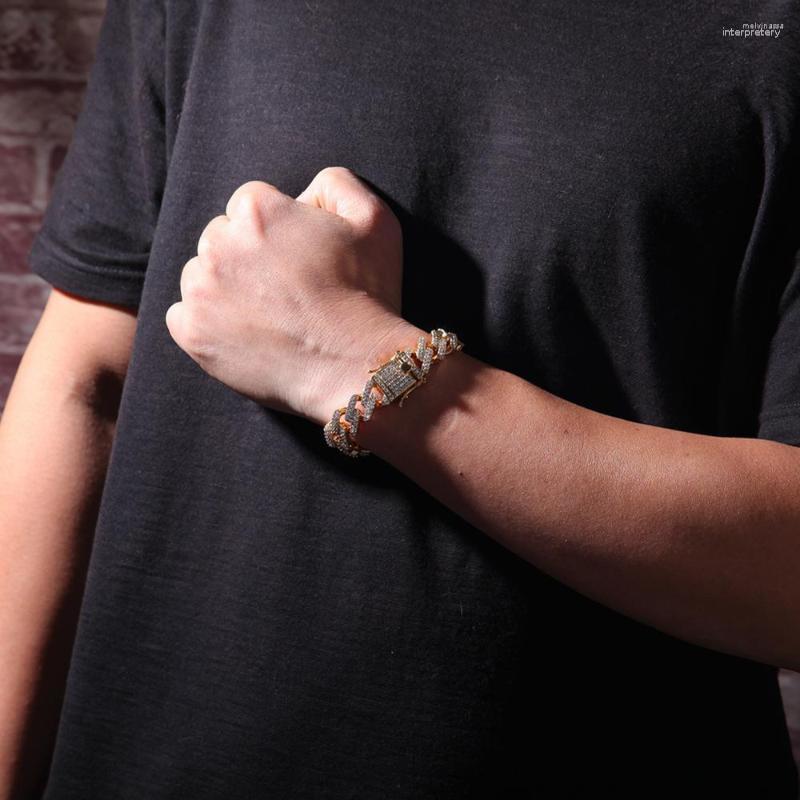 

Link Bracelets Fashion Miami Prong Cuban Bracelet 3 Row Full Iced Out Cubic Zircon 7inch 8inch Mens Hiphop Jewelry B-148
