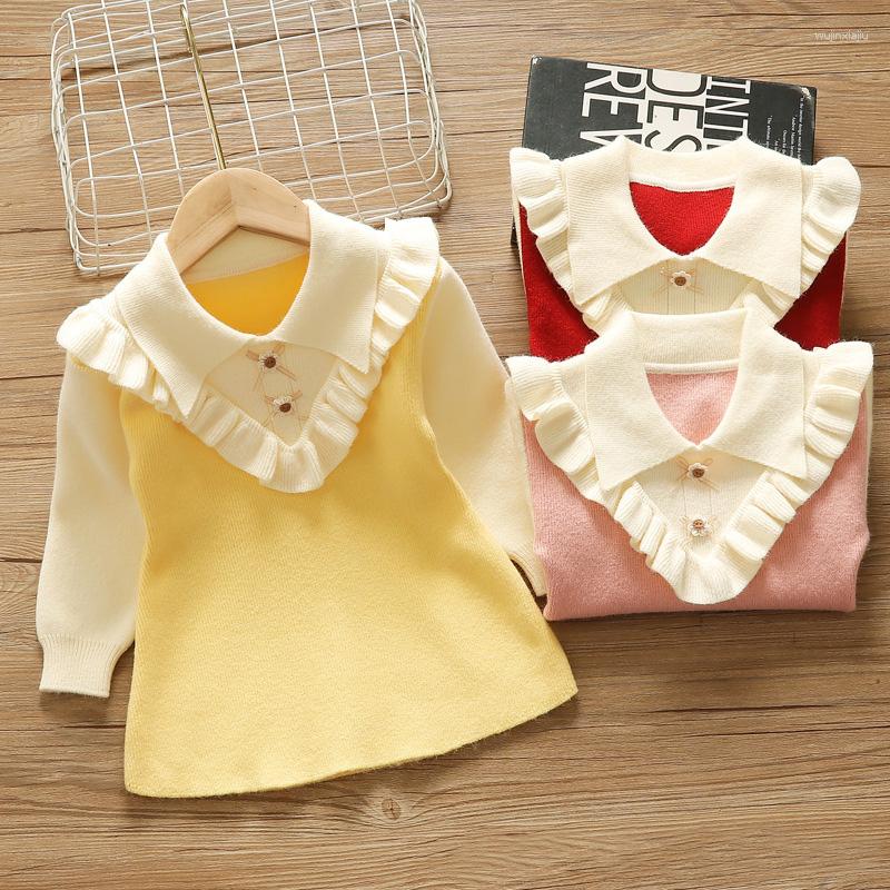 

Girl Dresses Girls' Sweater Dress 2023 Autumn Winter Knitted Princess Cute Baby Girls Clothes QZ275, Blue