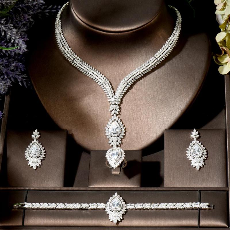 

Necklace Earrings Set Fashion Water Drop Long Dangle For Women Wedding Cubic Zircon Crystal Dubai Bridal Jewelry N-1853, Picture shown