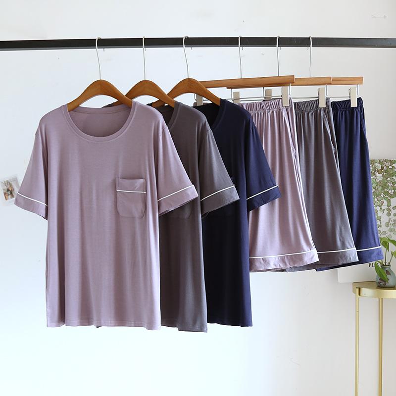 

Men's Sleepwear Men's Summer Pajamas Loose Modal Round Neck Pocket Simple Casual Men Pyjama Short Sleeve Shorts With Side Pockets, Purple
