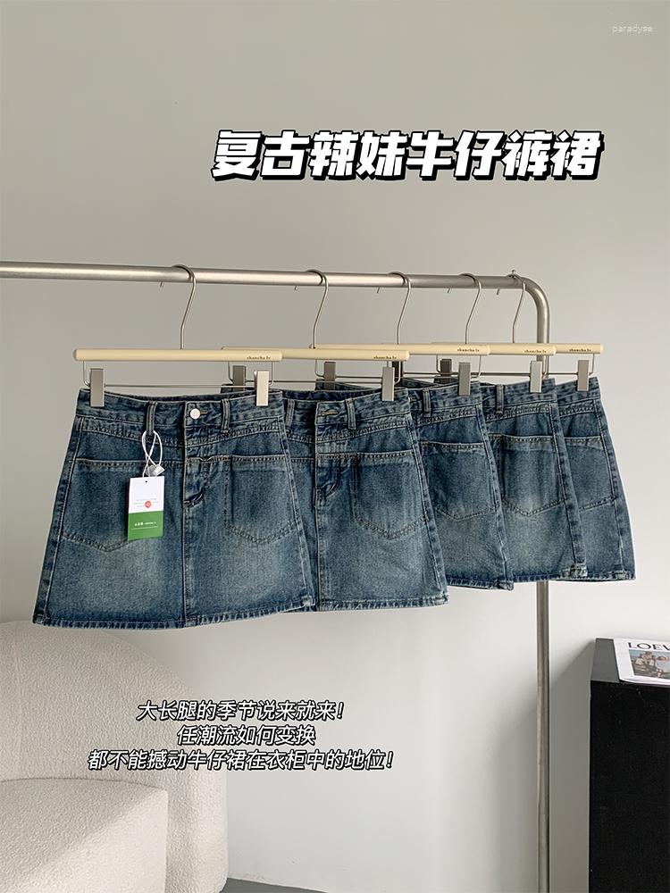 

Skirts A-line High Waist Women Retro Blue Color Mini Denim 2023 Fashion Girls Jean Y2K Grunge Vintage Streetwear