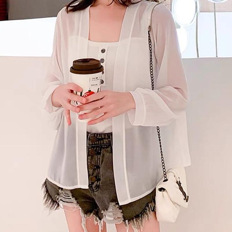 

Women's Jackets 2023 Women's Clothing Fashion Casual Cardigan V-neck Loose Spring Summer Thin Tops Simplicity Solid Color Korean Sweet, White