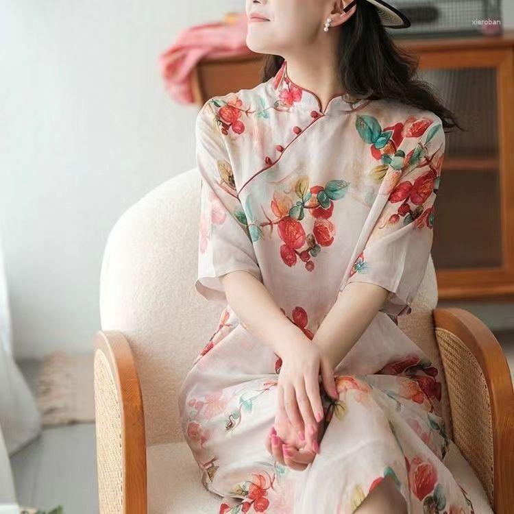 

Ethnic Clothing 2023 Chinese Style Traditional Cheongsam Dress Vintage Qipao Oriental Floral Cotton Linen Comfortable