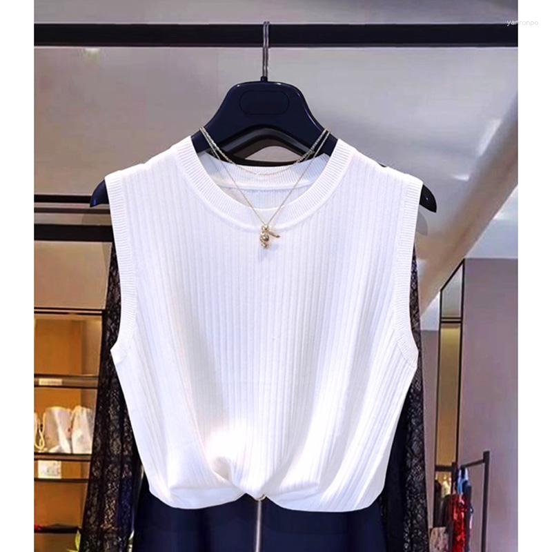 

Women' Tanks Fashion Woman Blouse 2023 Summer Sleeveless Women O-Neck Knitted Shirt Clothes Womens Tops And Blouses, White