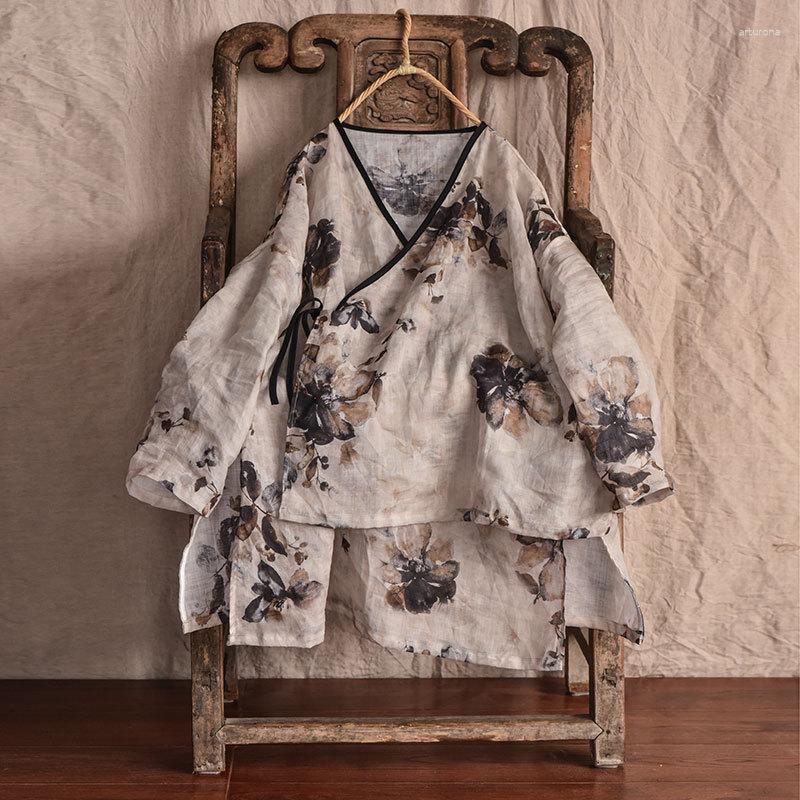 

Women's Jackets Women Printed Patchwork Irregular Length Ladies Loose Ramie Coat Outerwear Female Thin Spring Summer, Black