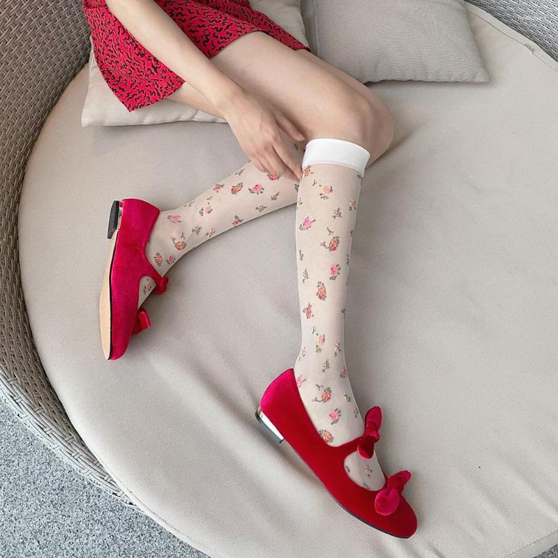 

Women Socks Sweet Flower Stockings Transparent High Knee Girls Summer Long Pantyhose Leg Elastic Dress Calcetine, White