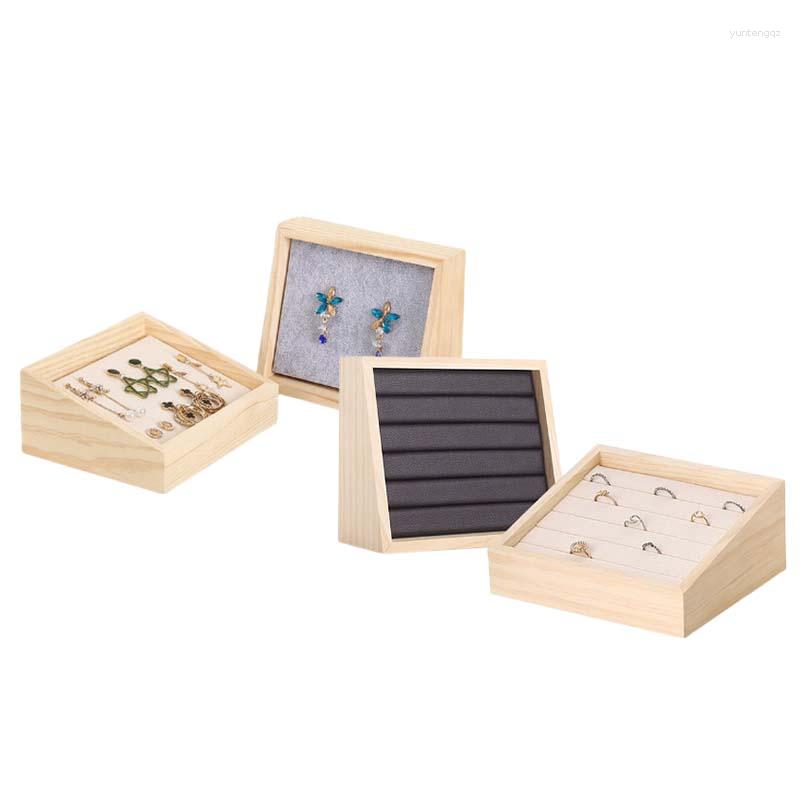 

Jewelry Pouches Wood Earring Ring Tray Storage Showcase Display Portable Organizer Case