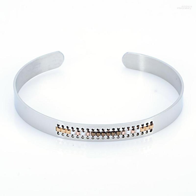 

Bangle Miasol Handmade MIYUKI Seedbead Lovely Lucky Opening Stainless Steel Women Men Beaded Cuff Bracelets JewelryGift